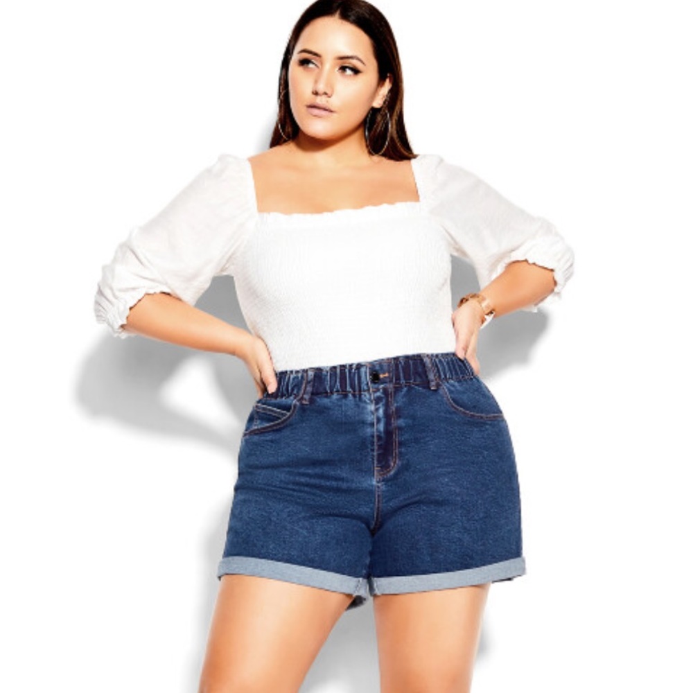 City Chic Ruffle Waist Denim Shorts